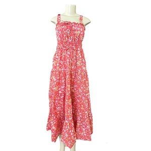 J CREW Red Floral Smocked Sun Dress